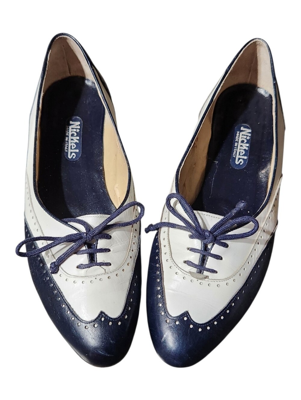 Vintage Nickels Made in Italy Two-Tone Spectator Wingtip Oxford Flats Size 6.5B